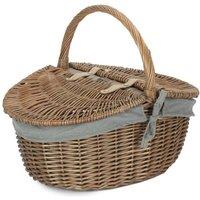 Red Hamper Wicker Antique Wash Finish Lined Oval Picnic Basket in Grey
