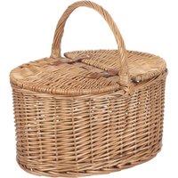 Red Hamper Wicker Light Steamed Oval Lidded Picnic Basket in Brown