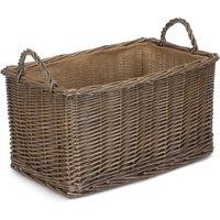 Red Hamper Wicker Antique Wash Rectangular Hessian Lined Basket in Brown