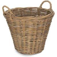 Red Hamper Small Round Rattan Log Basket in Brown