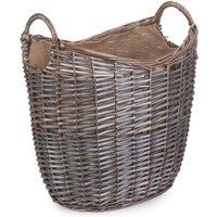 Red Hamper Wicker Scoop Neck Antique Wash Hessian Lined Log Basket in Brown