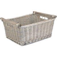 Red Hamper Wicker Grey Wash Wooden Handled Storage Basket