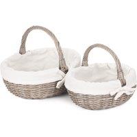 Red Hamper Wicker Set of 2 Lined Antique Wash Bathroom Shopping Basket in Light Grey
