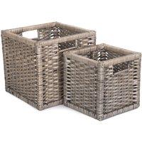 Red Hamper Wicker Set of 2 Wooden Framed Split Willow Storage Basket in Brown