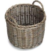 Red Hamper Wicker Round Straight-Sided Log Storage Basket in Brown