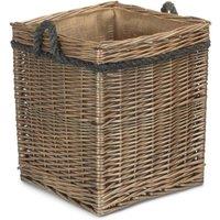Red Hamper Small Antique Wash Square Storage Log Basket in Light Brown