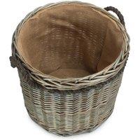 Red Hamper Small Antique Wash Round Storage Log Basket in Light Brown
