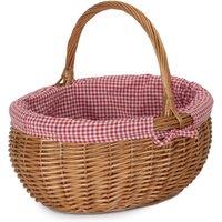 Red Hamper Wicker Cotton Lined Deluxe Shopping Basket in Brown