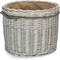 Red Hamper Small Wicker Grey Wash Round Hessian Lined Log Basket