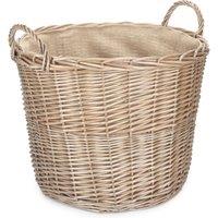 Red Hamper Large Chestnut Finish Wicker Round Lined Log Basket in Natural