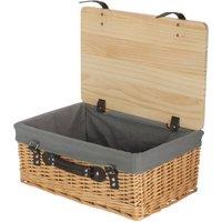 Red Hamper Buff Grey Lined Willow Empty Picnic Basket with Pinewood Lid | Size: Medium