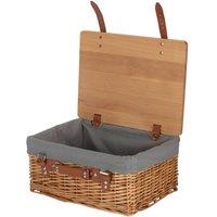 Red Hamper Double Steamed Grey Lined Willow Empty Picnic Basket with Pinewood Lid | Size: Medium