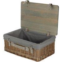 Red Hamper Antique Wash Grey Lined Willow Empty Picnic Basket with Pinewood Lid | Size: Large