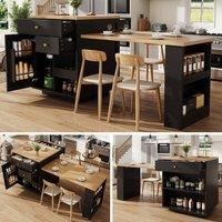 BTM Extendable Bar Table Storage Wine Rack Kitchen Island Black 2-6P