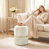HOMCOM Round Pouffe Storage Footstool with Hidden Space, Beige
