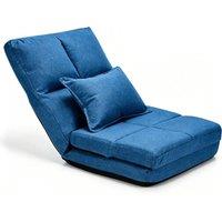 Costway Adjustable Floor Chair 6 Positions Folding Floor Sofa W/ Pillow in Blue