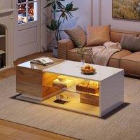 STILVORA Coffee Table with LED & Glass Shelf White & Wood in Natural