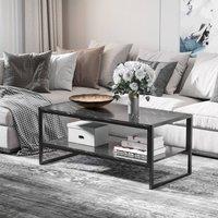 STILVORA Coffee Table with Two-Tier Storage Shelf Black