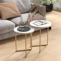 STILVORA Set of 2 Nesting Tables with Marble-Effect Tops in Gold