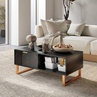 STILVORA Coffee Table with Drawer & Shelves, Black Marble Effect