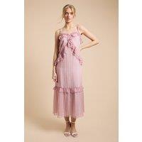 Oasis Women's Rope Detail Neckline Ruffle Cami Midaxi Dress in Pink | Size: 6