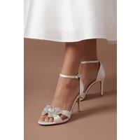 Coast Women's Bridal Candie Satin Embellished Bow High Stiletto Heel Sandals in White | Size: 5