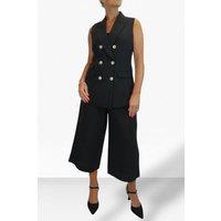 Paulo Due Women's Linen Look 2 Piece Waistcoat & Cropped Trouser Suit in Black | Size: 14