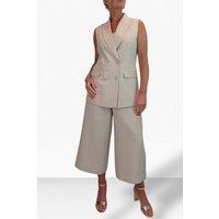 Paulo Due Women's Linen Look 2 Piece Waistcoat & Cropped Trouser Suit in Beige | Size: 10