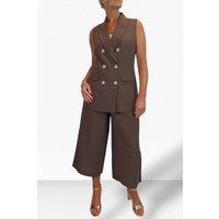 Paulo Due Women's Linen Look 2 Piece Waistcoat & Cropped Trouser Suit in Brown | Size: 10