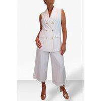 Paulo Due Women's Linen Look 2 Piece Waistcoat & Cropped Trouser Suit in Cream | Size: 18