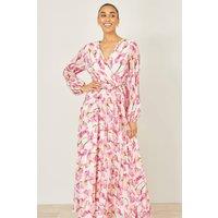 Yumi Women's White Orchid Floral Pleated Wrap Maxi Dress in Ivory | Size: 14