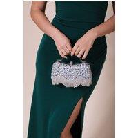 SVNX Women's Embellished Fringe Clutch Bag in Silver