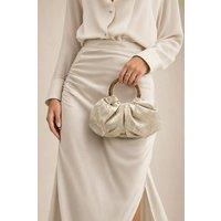 SVNX Women's Vintage Bamboo Handle Pleated Handbag in Beige