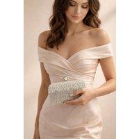 SVNX Women's Vintage Pearl & Diamante Clutch Bag in Silver