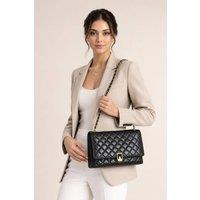 SVNX Women's Luxury Quilted Shoulder Handbag with Chain Strap in Black