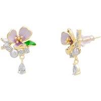 Spero London Women's Pansy Violet Floral Earring in Sterling Silver in Gold
