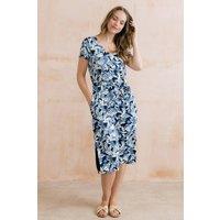 Lily & Me Women's Weekend Alder Print Viscose Short Sleeve Midi Dress with Side Pockets in Navy | Size: 8
