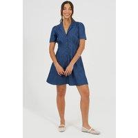 Brave Soul Women's Chambray Short Sleeve Collared Mini Dress in Indigo | Size: Small