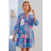 Roman Women's Patchwork Print Swing Dress in Blue | Size: 16