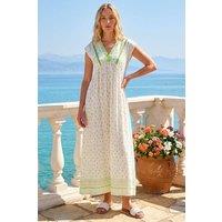 Roman Women's Paisley Lace Trim Midi Dress in White | Size: 18