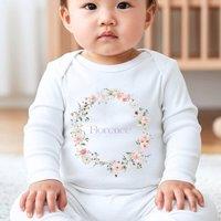Aye Do Gifts Girl's Personalised Wild Flower Name Baby Outfit - Baby Grow in White | Size: Newborn