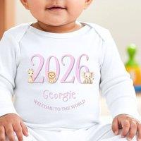 Aye Do Gifts Girl's Personalised Pink Welcome to the World Baby Outfit - Baby Grow in White | Size: 6-12 m