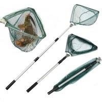 FLAVORA Telescopic Folding Fishing Landing Net Extendable Pole in Green | Size: 0-12 m