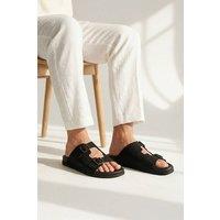 Silver Street London Men's Southend Leather Double Buckle Slip-On Sandals in Black | Size: 11