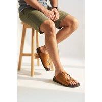 Silver Street London Men's Southend Leather Double Buckle Slip-On Sandals in Tan | Size: 10