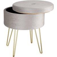 tectake Stool Ava - Round, Padded Velvet Look, With Storage Space in Light Grey