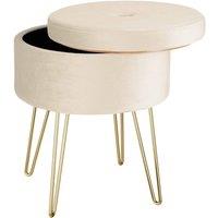 tectake Stool Ava - Round, Padded Velvet Look, With Storage Space in Cream
