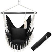 tectake Hanging Chair Malika, Boho Style, Load Capacity 150kg in Black | Size: 1 Seater
