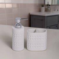 Showerdrape Maison Green/White Bathroom Accessory Set- Soap Dispenser & Toothbrush in White