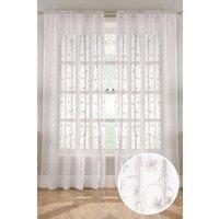 Tyrone Textiles Embroidered Voile Panel with Floral Pattern on Linen-Look Fabric - Pair in White | Size: 140 cm width x 183 cm drop